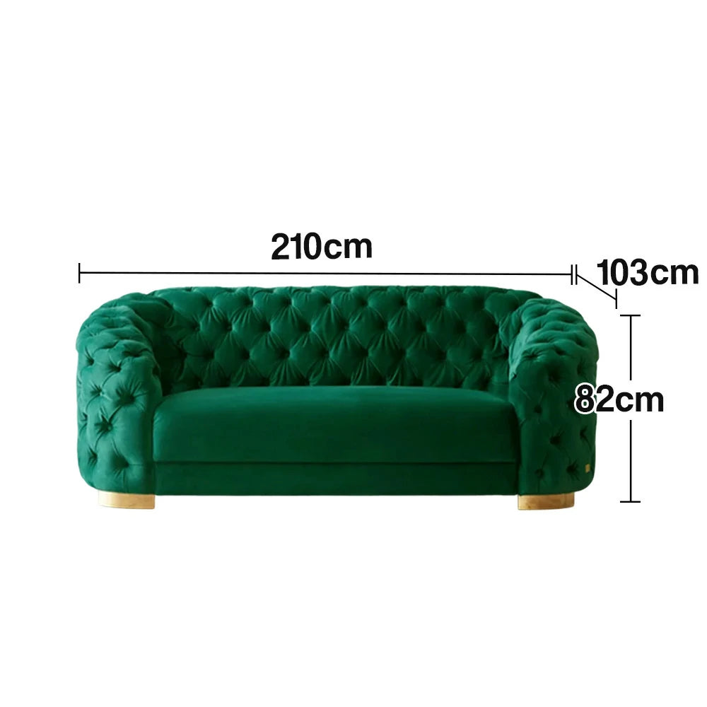 LUXORA Modern Sofa Soft Velvet Fabric Gold Stainless Steel Legs High-Density Foam Filling Curved Backrest - Green