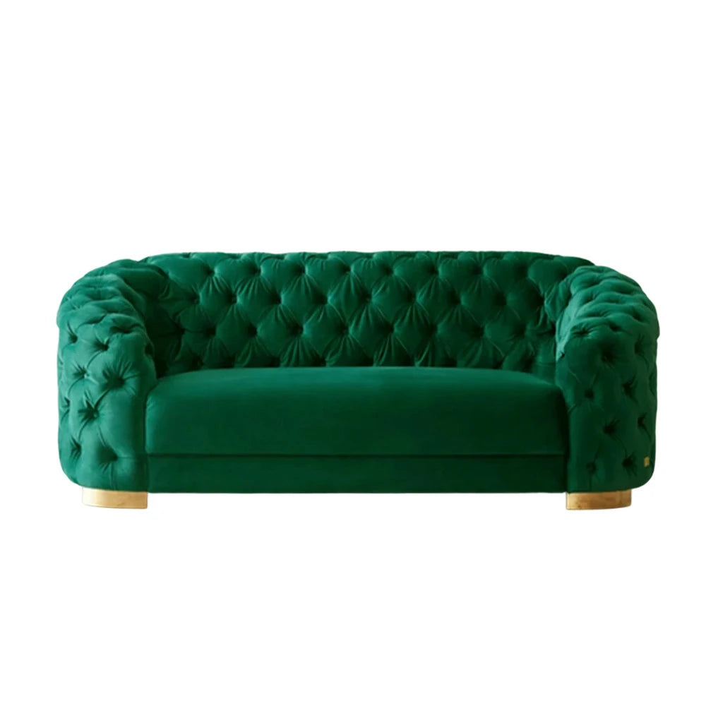 LUXORA Modern Sofa Soft Velvet Fabric Gold Stainless Steel Legs High-Density Foam Filling Curved Backrest - Green