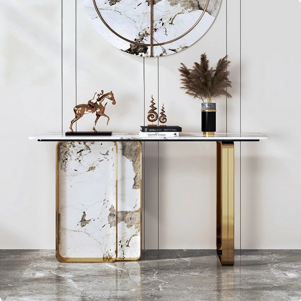 LUXORA 140/160cm Dining Table Ultra-Slim High-End Sintered Stone with Carbon Steel Frame - Gold&White