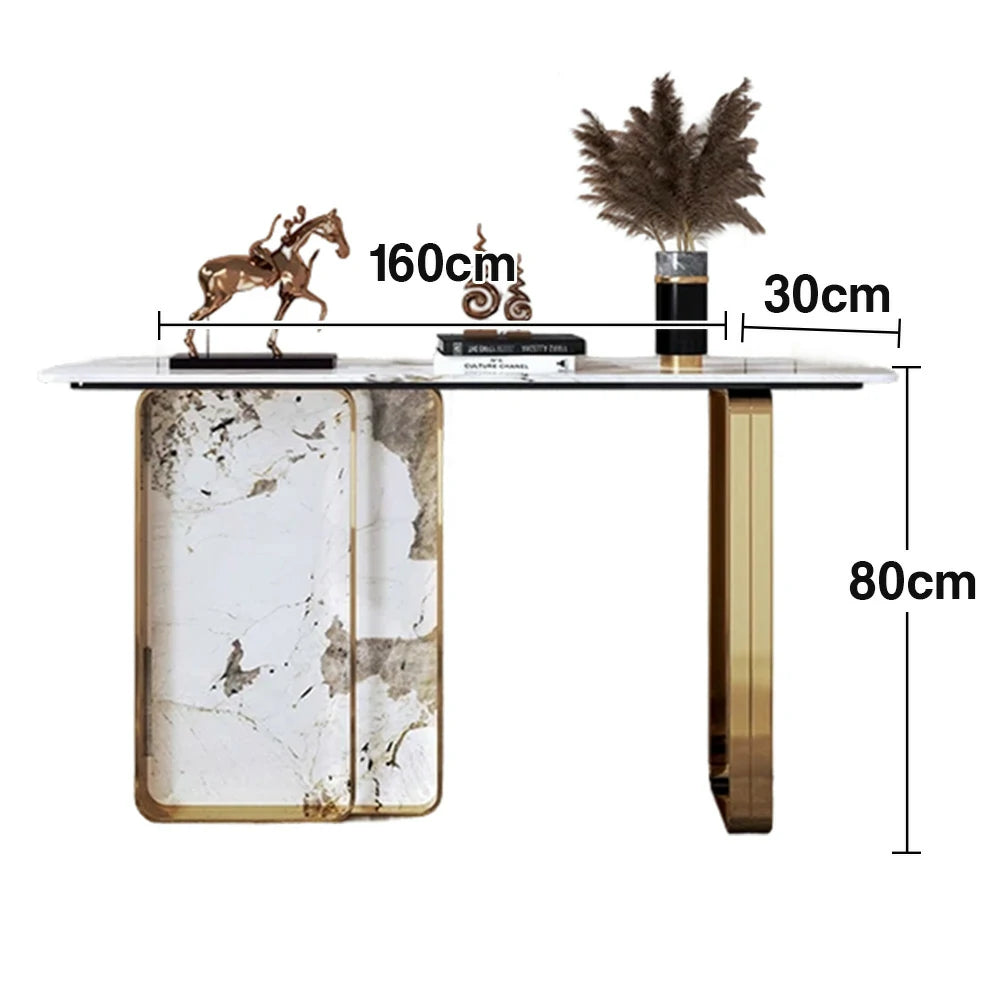 LUXORA 140/160cm Dining Table Ultra-Slim High-End Sintered Stone with Carbon Steel Frame - Gold&White