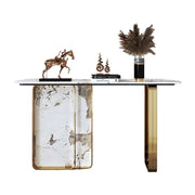 LUXORA 140/160cm Dining Table Ultra-Slim High-End Sintered Stone with Carbon Steel Frame - Gold&White