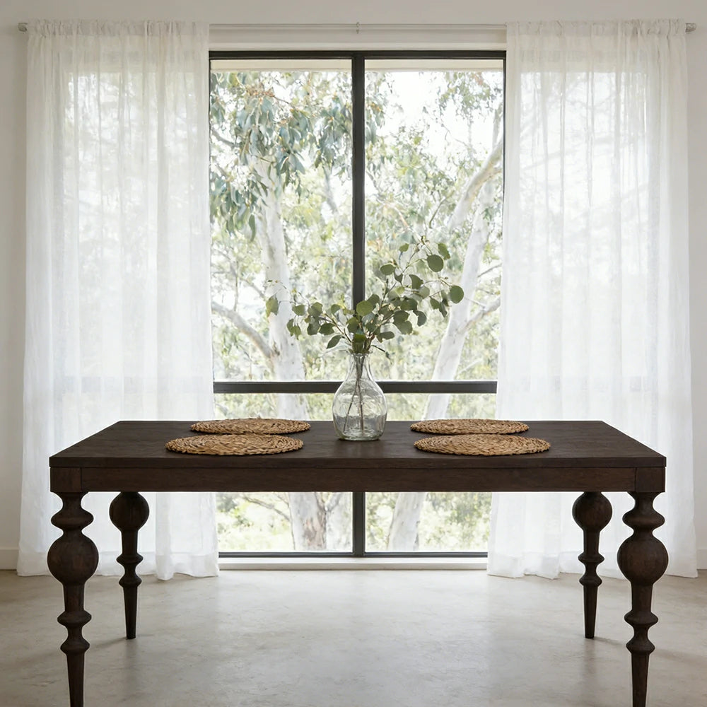 LUXORA 140/160cm Solid Wood Dining Table - Heavy-Duty Thick Tabletop, Stable Turned Legs Design, Multi-Purpose Dining & Workspace Table - Black