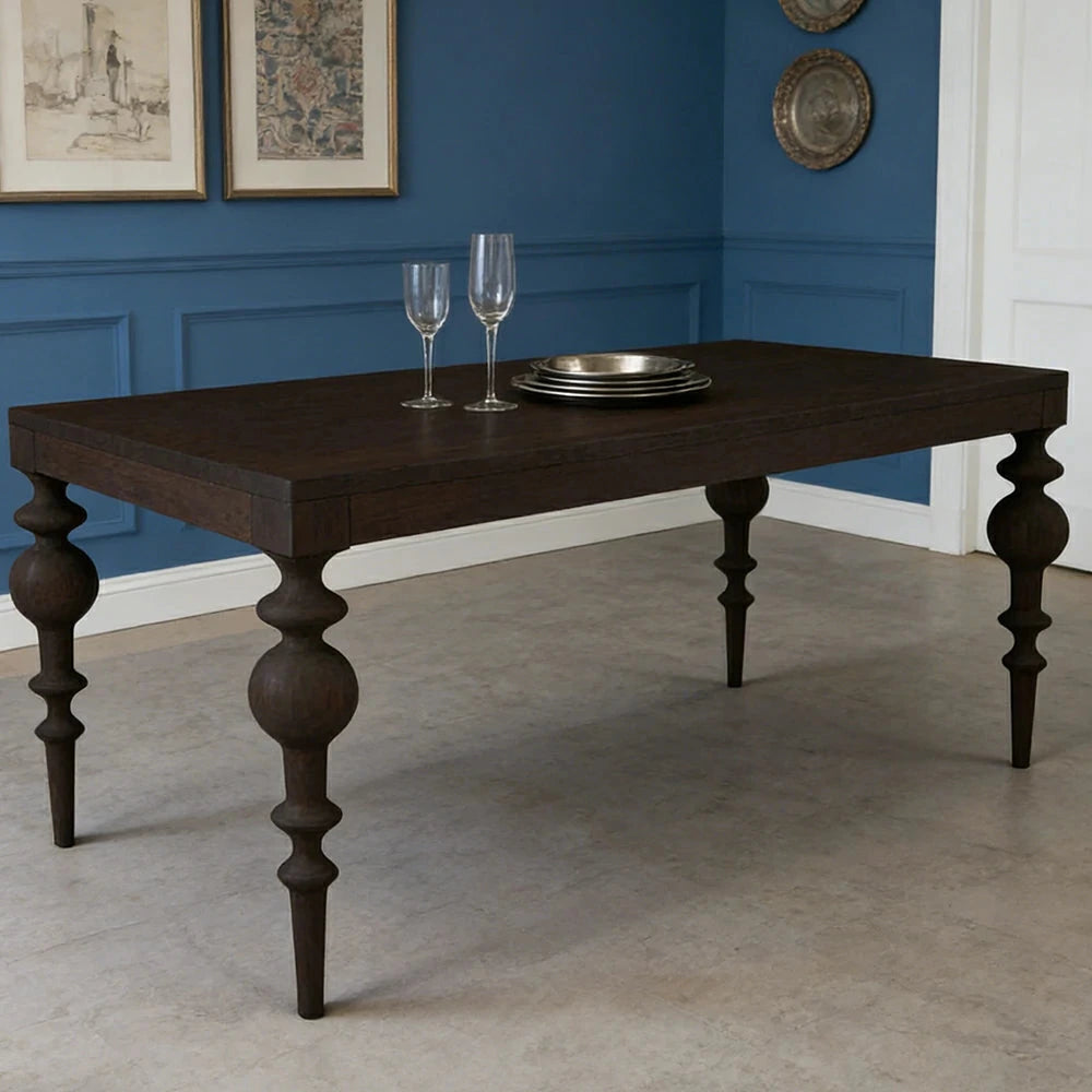 LUXORA 140/160cm Solid Wood Dining Table - Heavy-Duty Thick Tabletop, Stable Turned Legs Design, Multi-Purpose Dining & Workspace Table - Black