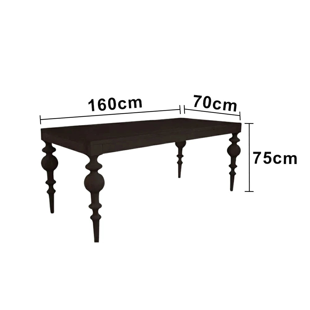 LUXORA 140/160cm Solid Wood Dining Table - Heavy-Duty Thick Tabletop, Stable Turned Legs Design, Multi-Purpose Dining & Workspace Table - Black