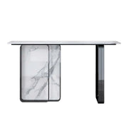LUXORA 140/160cm Dining Table Ultra-Slim High-End Sintered Stone with Carbon Steel Frame - Silver&White