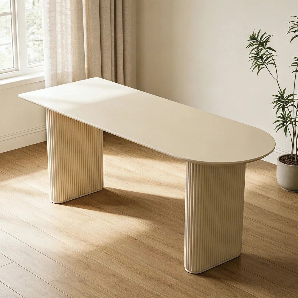 LUXORA 140/160cm Cream Style Solid Wood Dining Table - Soft Rounded Edge Design, Sculptural Legs, Stable & Elegant for Modern Homes - Cream