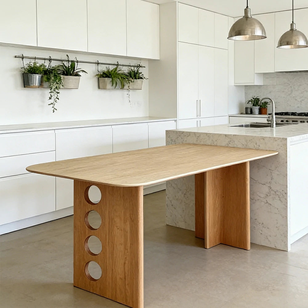 LUXORA 140/160cm Solid Wood Dining Table - Wide Rectangular Tabletop, Stable Thick-Leg Design, Ideal for Family Dining & Modern Homes - Natural Wood