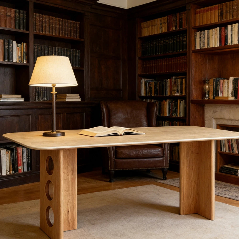 LUXORA 140/160cm Solid Wood Dining Table - Wide Rectangular Tabletop, Stable Thick-Leg Design, Ideal for Family Dining & Modern Homes - Natural Wood