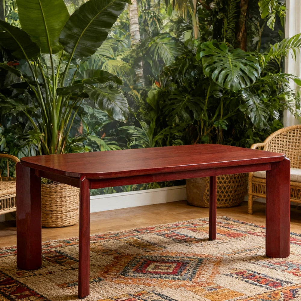 LUXORA 140/160cm Solid Wood Dining Table - Rounded Edge Design, Stable Thick Legs, Modern Artistic Table for Dining & Living Spaces - Wine Red