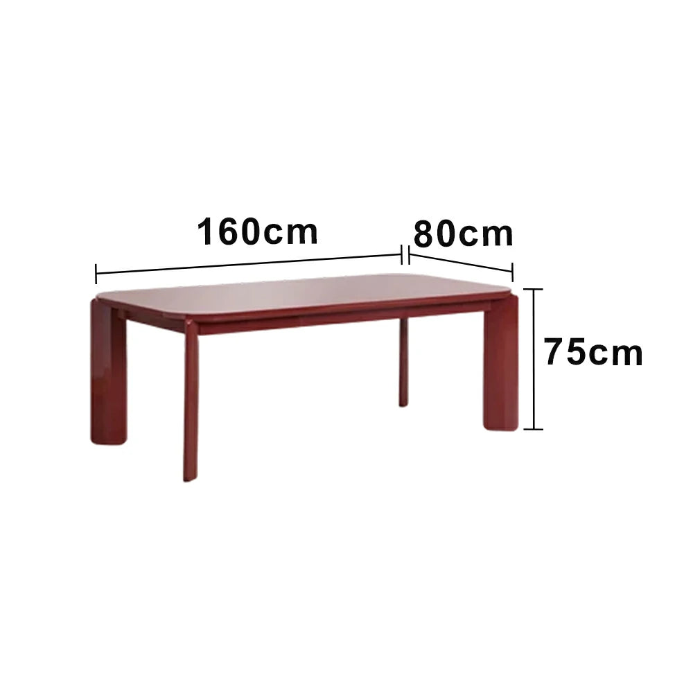 LUXORA 140/160cm Solid Wood Dining Table - Rounded Edge Design, Stable Thick Legs, Modern Artistic Table for Dining & Living Spaces - Wine Red