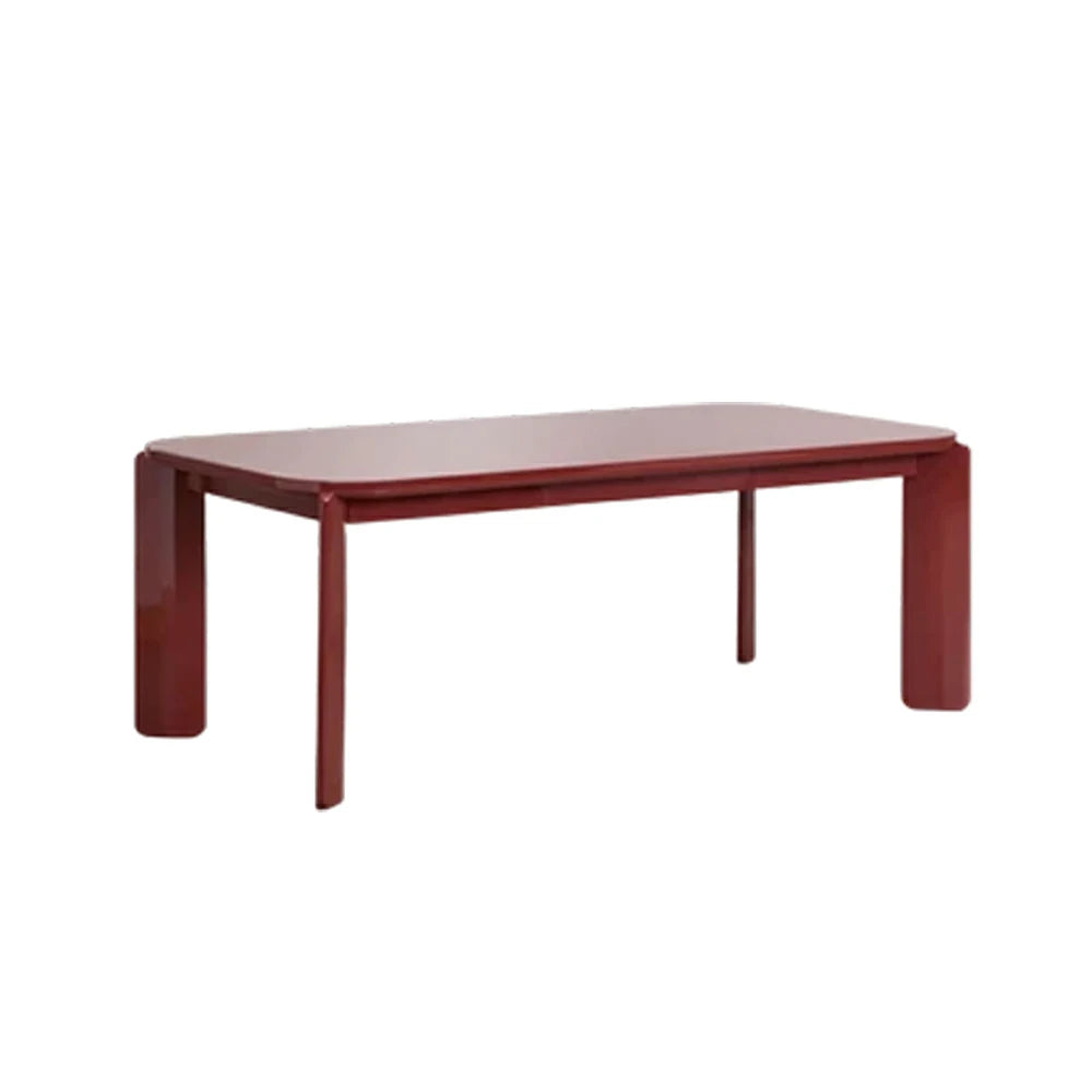 LUXORA 140/160cm Solid Wood Dining Table - Rounded Edge Design, Stable Thick Legs, Modern Artistic Table for Dining & Living Spaces - Wine Red