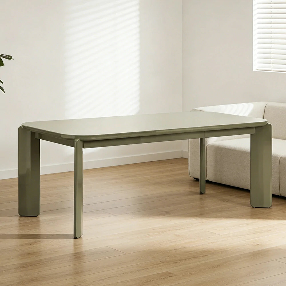 LUXORA 140/160cm Solid Wood Dining Table - Rounded Edge Design, Stable Thick Legs, Modern Artistic Table for Dining & Living Spaces - Green