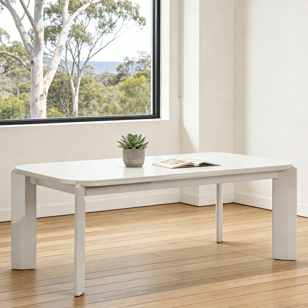 LUXORA 140/160cm Solid Wood Dining Table - Rounded Edge Design, Stable Thick Legs, Modern Artistic Table for Dining & Living Spaces - Beige