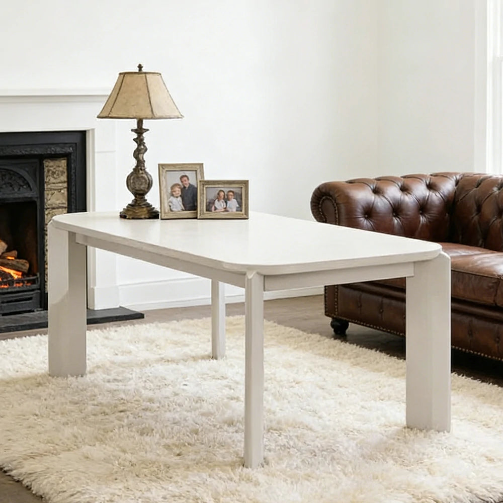 LUXORA 140/160cm Solid Wood Dining Table - Rounded Edge Design, Stable Thick Legs, Modern Artistic Table for Dining & Living Spaces - Beige