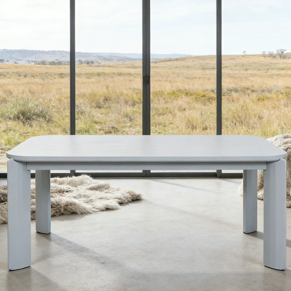 LUXORA 140/160cm Solid Wood Dining Table - Rounded Edge Design, Stable Thick Legs, Modern Artistic Table for Dining & Living Spaces - Blue