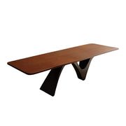 LUXORA 140/160cm New Zealand Pine Solid Wood Dining Table - Sculptural V-Leg Design, Thick Wood Top, Coastal & Modern Dining Table - Walnut Black