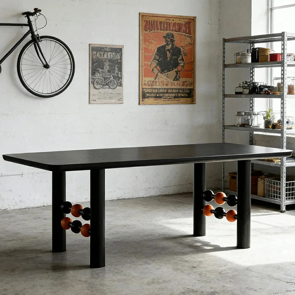 LUXORA 140/160cm Creative Rectangular Dining Table - Industrial Modern Design, Sculptural Leg Structure, Designer Table for Dining & Studio Spaces - Black