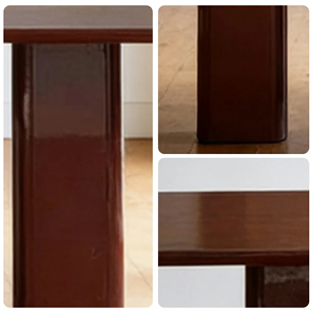 LUXORA 140/160cm Minimalist Solid Wood Long Table - Designer Full Wood Construction, Clean Lines, Modern Dining & Work Table - Burgundy Red