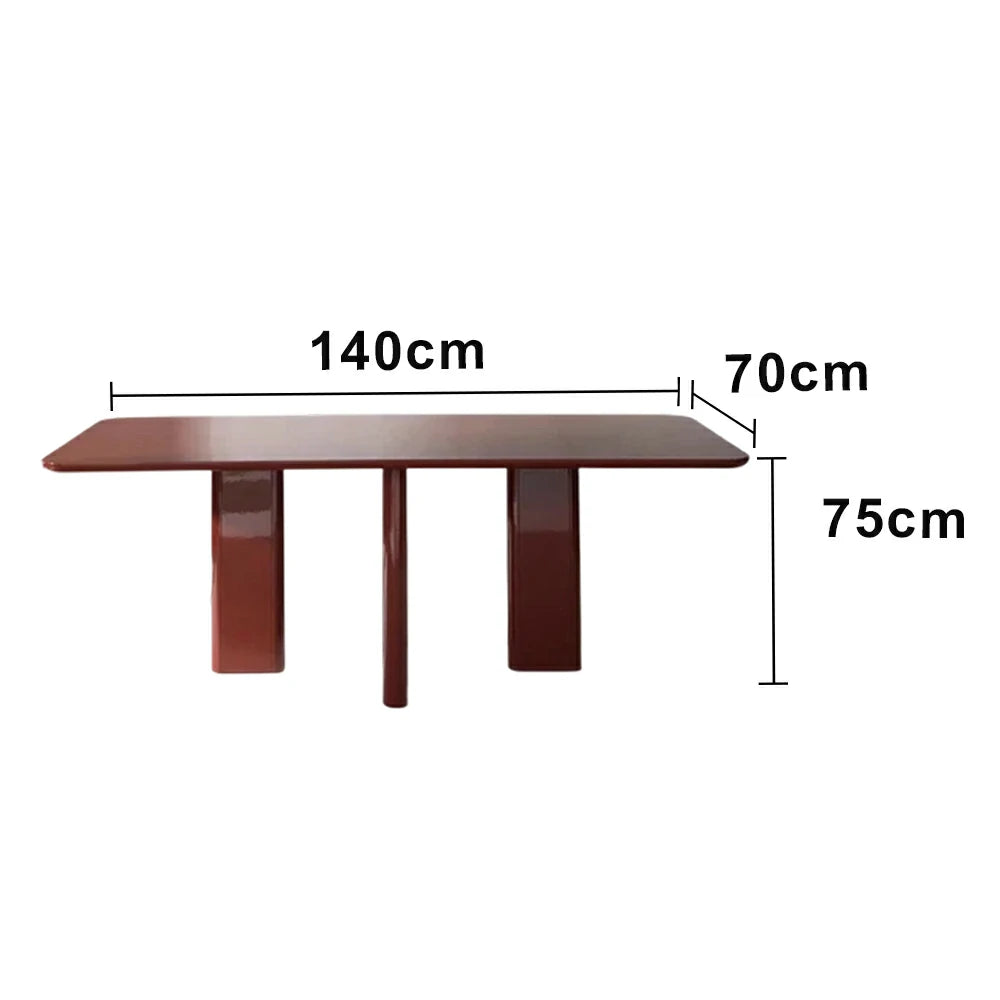 LUXORA 140/160cm Minimalist Solid Wood Long Table - Designer Full Wood Construction, Clean Lines, Modern Dining & Work Table - Burgundy Red