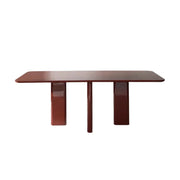 LUXORA 140/160cm Minimalist Solid Wood Long Table - Designer Full Wood Construction, Clean Lines, Modern Dining & Work Table - Burgundy Red