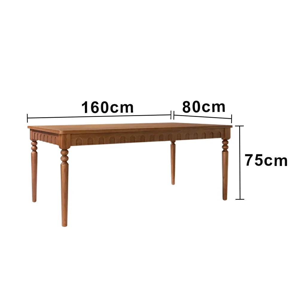 LUXORA 140/160cm New Zealand Pine Solid Wood Dining Table - French Vintage Style, Thick Solid Wood Top, Stable Structure for Dining & Living Spaces - Walnut