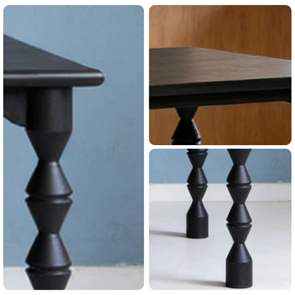 LUXORA 140/160cm American Solid Wood Dining Table - Turned Leg Design, Rustic Vintage Style, Durable Table for Dining & Living Spaces - Black