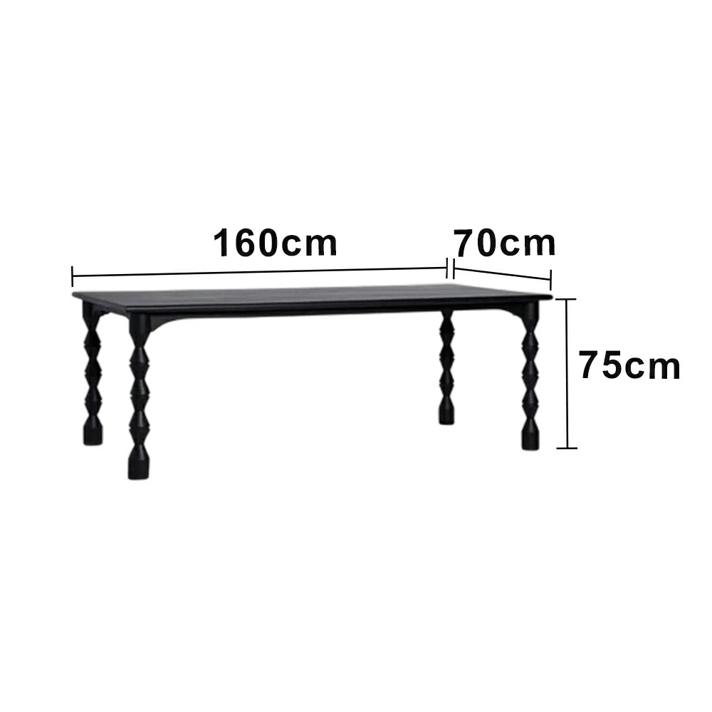 LUXORA 140/160cm American Solid Wood Dining Table - Turned Leg Design, Rustic Vintage Style, Durable Table for Dining & Living Spaces - Black