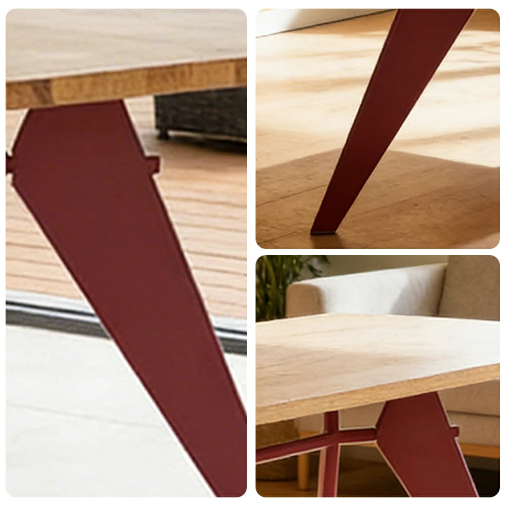 LUXORA 140/160cm Imported New Zealand Pine Solid Wood Dining Table - Nordic Bauhaus Design, Thick Wood Top, Stable Metal Legs for Dining & Work Spaces - Natural & Red