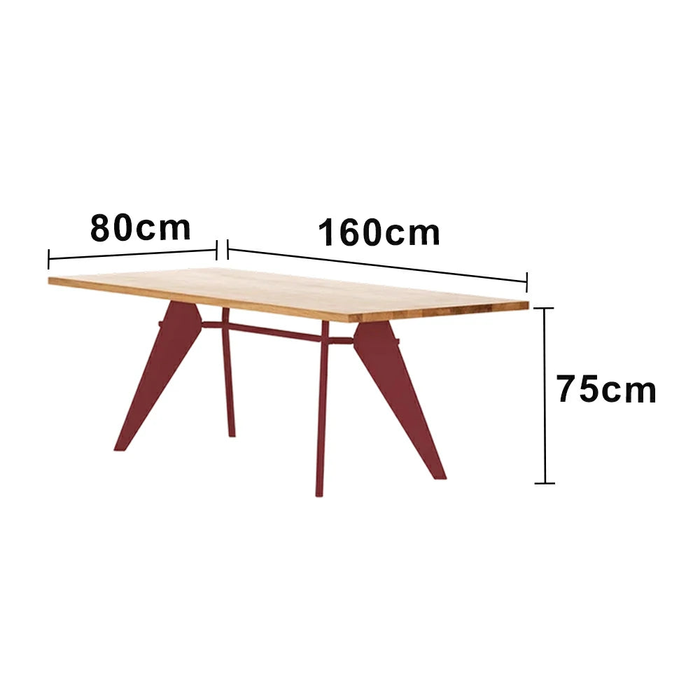 LUXORA 140/160cm Imported New Zealand Pine Solid Wood Dining Table - Nordic Bauhaus Design, Thick Wood Top, Stable Metal Legs for Dining & Work Spaces - Natural & Red