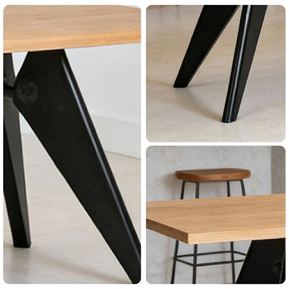 LUXORA 140/160cm Imported New Zealand Pine Solid Wood Dining Table - Nordic Bauhaus Design, Thick Wood Top, Stable Metal Legs for Dining & Work Spaces - Natural & Black