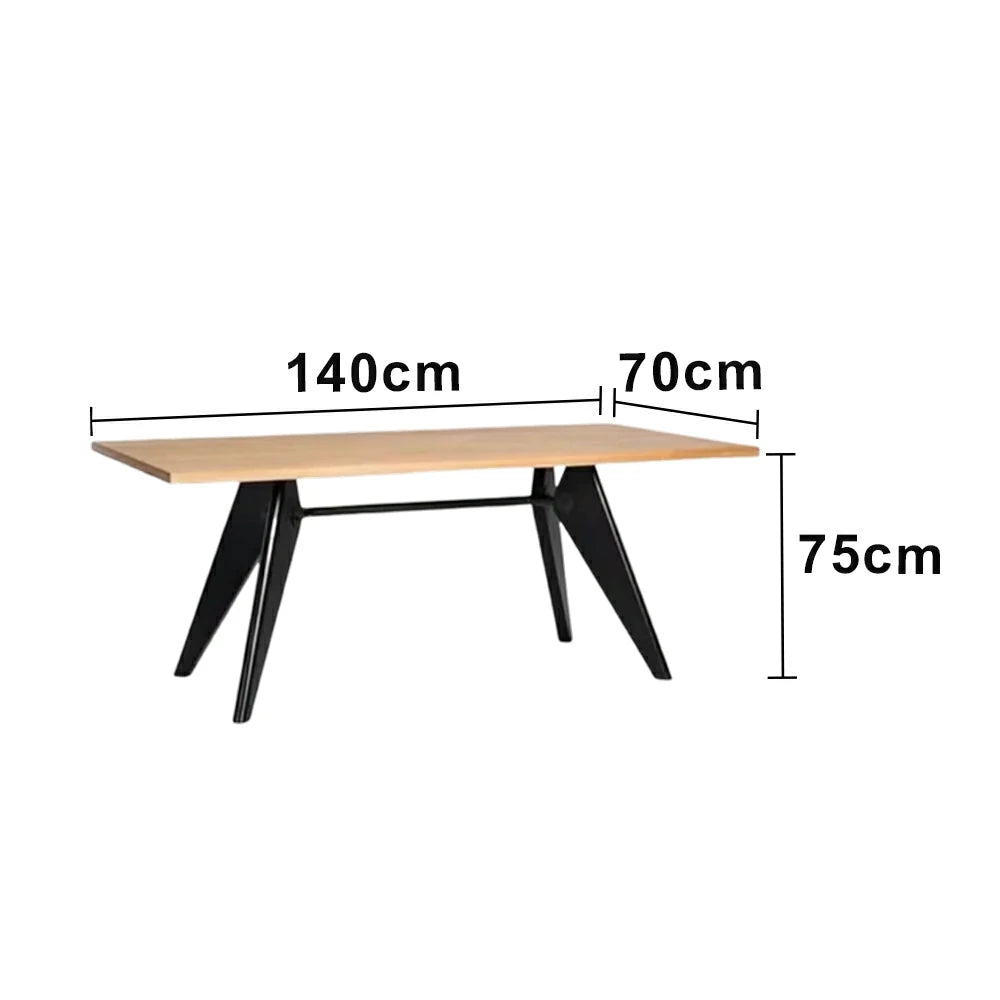 LUXORA 140/160cm Imported New Zealand Pine Solid Wood Dining Table - Nordic Bauhaus Design, Thick Wood Top, Stable Metal Legs for Dining & Work Spaces - Natural & Black