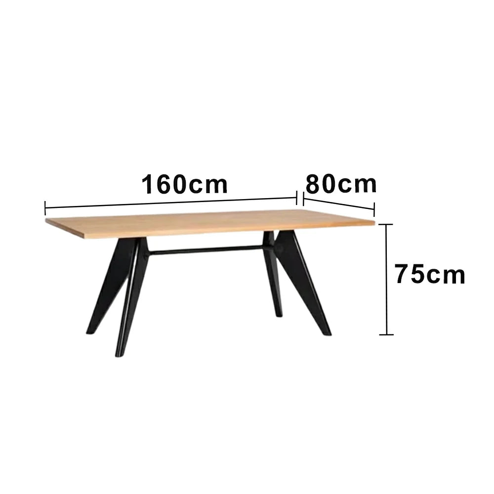 LUXORA 140/160cm Imported New Zealand Pine Solid Wood Dining Table - Nordic Bauhaus Design, Thick Wood Top, Stable Metal Legs for Dining & Work Spaces - Natural & Black