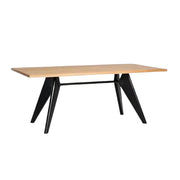 LUXORA 140/160cm Imported New Zealand Pine Solid Wood Dining Table - Nordic Bauhaus Design, Thick Wood Top, Stable Metal Legs for Dining & Work Spaces - Natural & Black