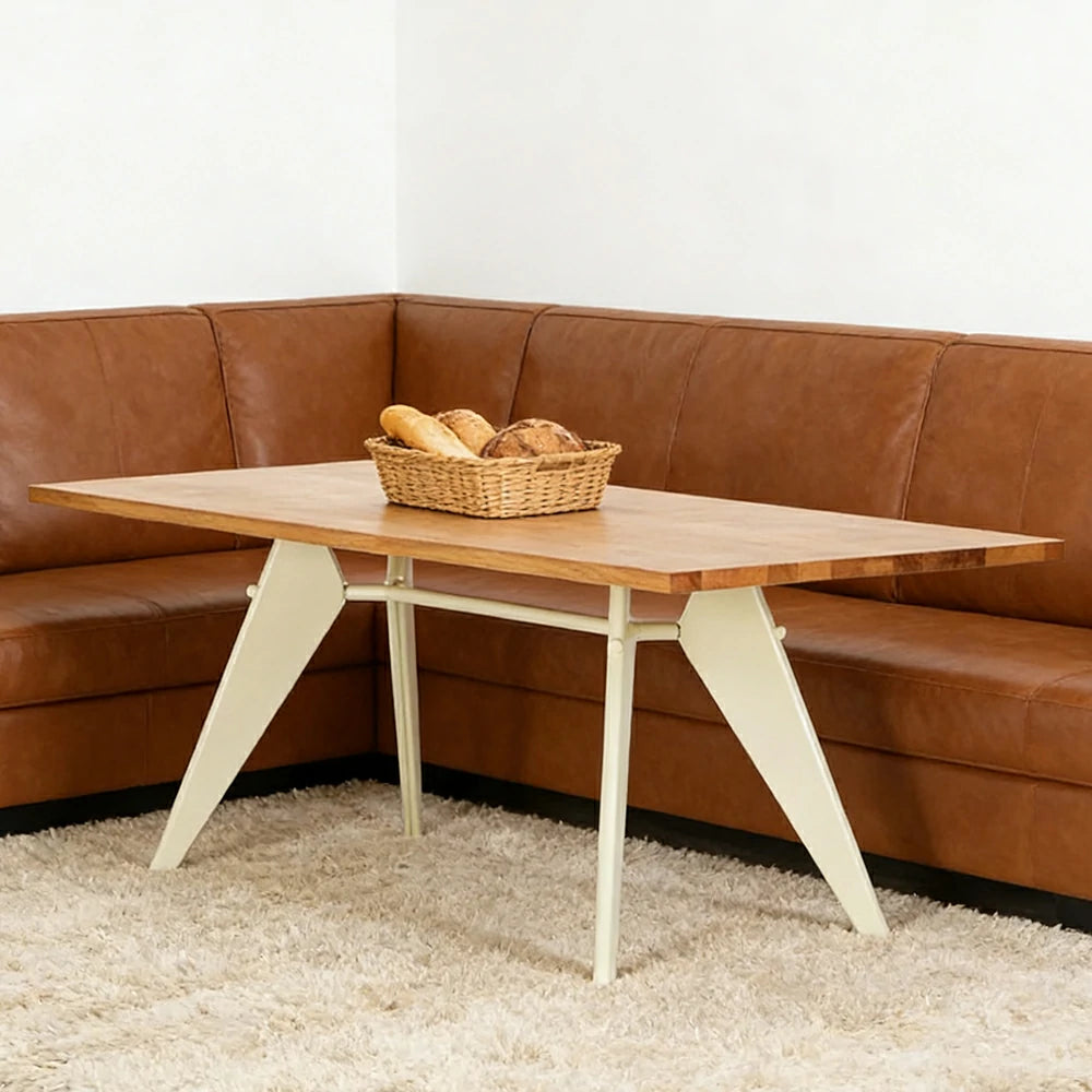 LUXORA 140/160cm Imported New Zealand Pine Solid Wood Dining Table - Nordic Bauhaus Design, Thick Wood Top, Stable Metal Legs for Dining & Work Spaces - Natural & Beige