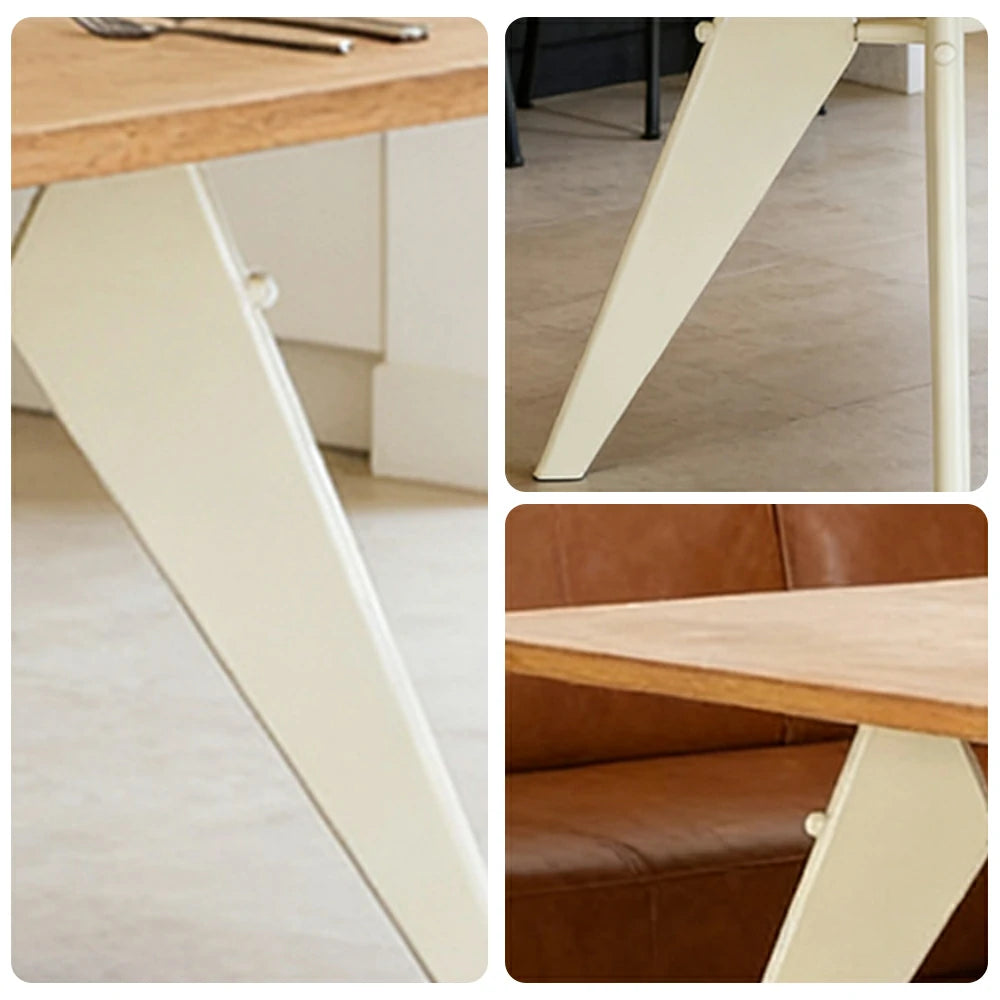 LUXORA 140/160cm Imported New Zealand Pine Solid Wood Dining Table - Nordic Bauhaus Design, Thick Wood Top, Stable Metal Legs for Dining & Work Spaces - Natural & Beige