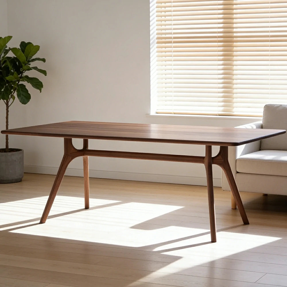 LUXORA 140/160cm Imported New Zealand Pine Solid Wood Dining Table - Nordic Mid-Century Design, Thick Solid Wood Top, Sculptural Wooden Legs for Dining & Living Spaces - Walnut