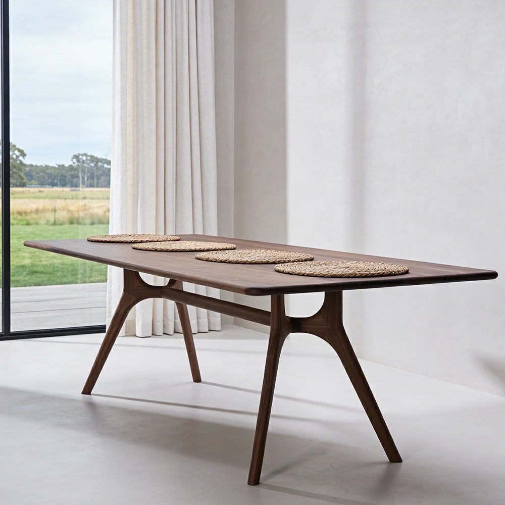 LUXORA 140/160cm Imported New Zealand Pine Solid Wood Dining Table - Nordic Mid-Century Design, Thick Solid Wood Top, Sculptural Wooden Legs for Dining & Living Spaces - Walnut