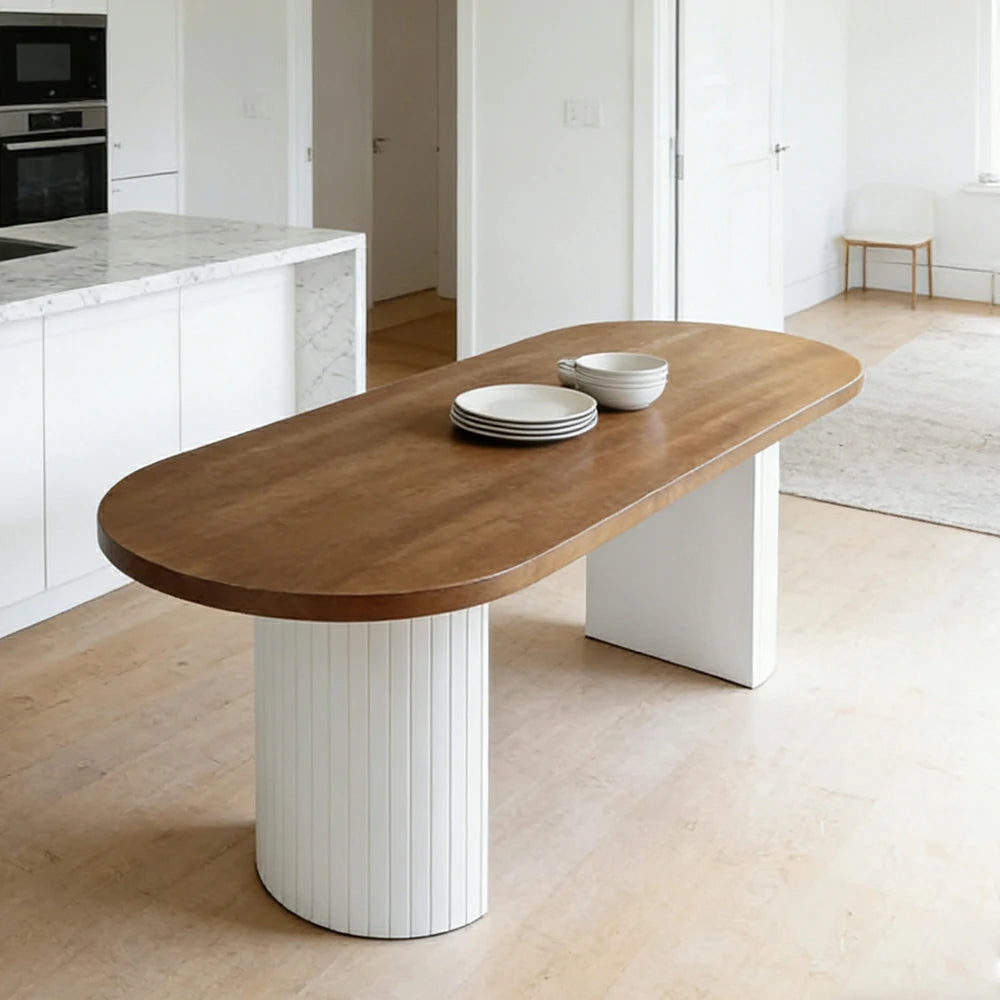 LUXORA 140/160cm Solid Wood Oval Dining Table - Nordic Minimalist Design, Smooth Rounded Edges, Pedestal Base Table for Dining & Living Spaces - Natural