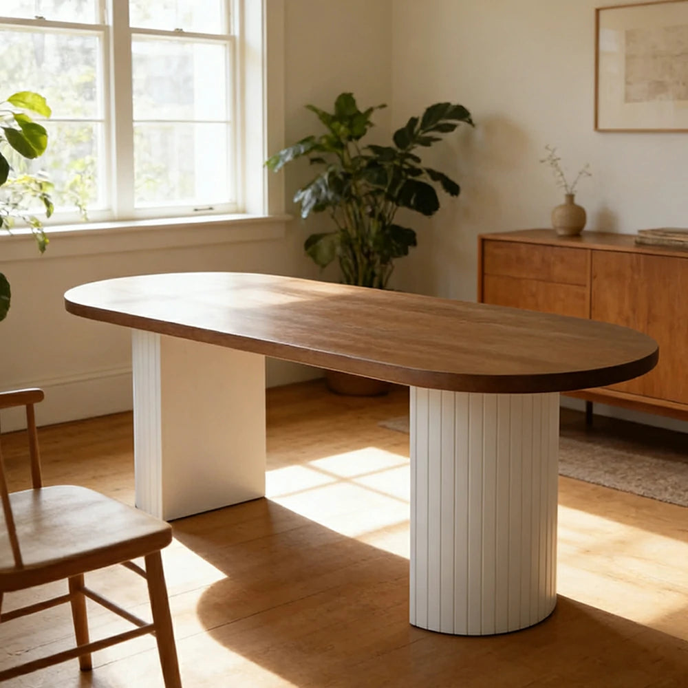 LUXORA 140/160cm Solid Wood Oval Dining Table - Nordic Minimalist Design, Smooth Rounded Edges, Pedestal Base Table for Dining & Living Spaces - Natural