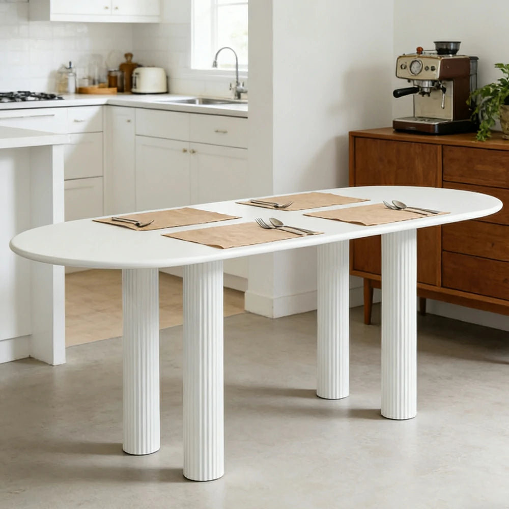 LUXORA 140/160cm French Solid Wood Long Table - Cream Minimalist Design, Rounded Edges, Stable Pedestal Legs for Dining & Living Spaces - Beige