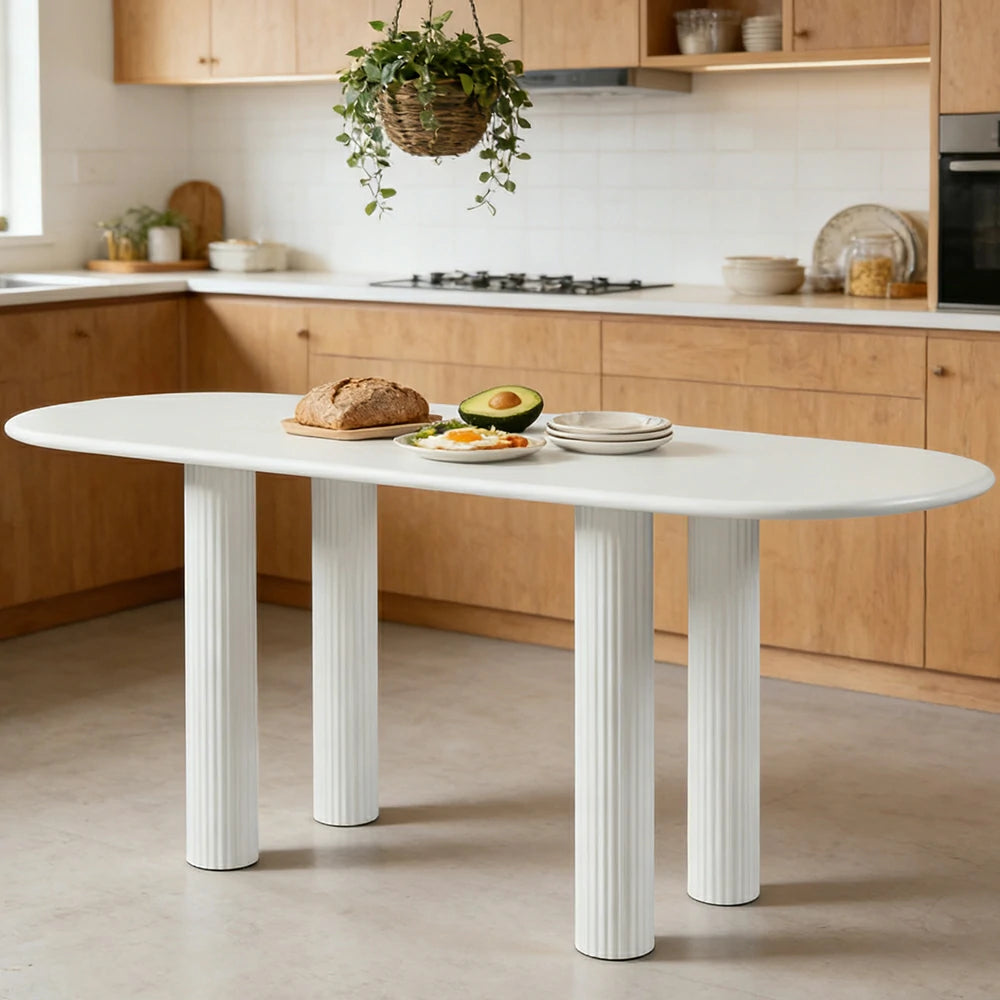 LUXORA 140/160cm French Solid Wood Long Table - Cream Minimalist Design, Rounded Edges, Stable Pedestal Legs for Dining & Living Spaces - Beige