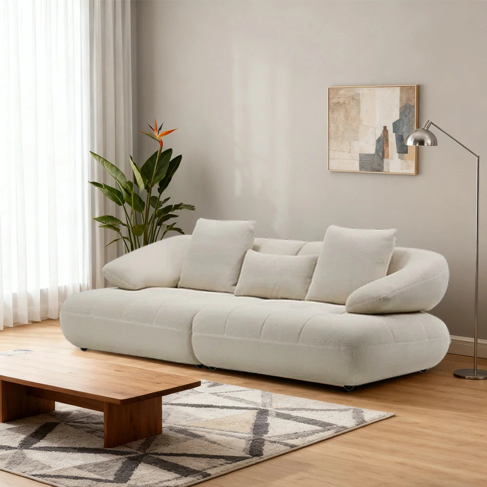 LUXORA Sofa Adjustable Seat Depth 3D Breathable Fabric Wrap-Around Comfort Design - White