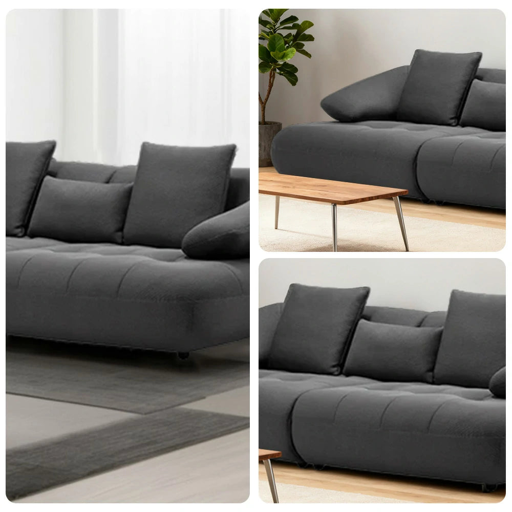 LUXORA Sofa Adjustable Seat Depth 3D Breathable Fabric Wrap-Around Comfort Design - Grey