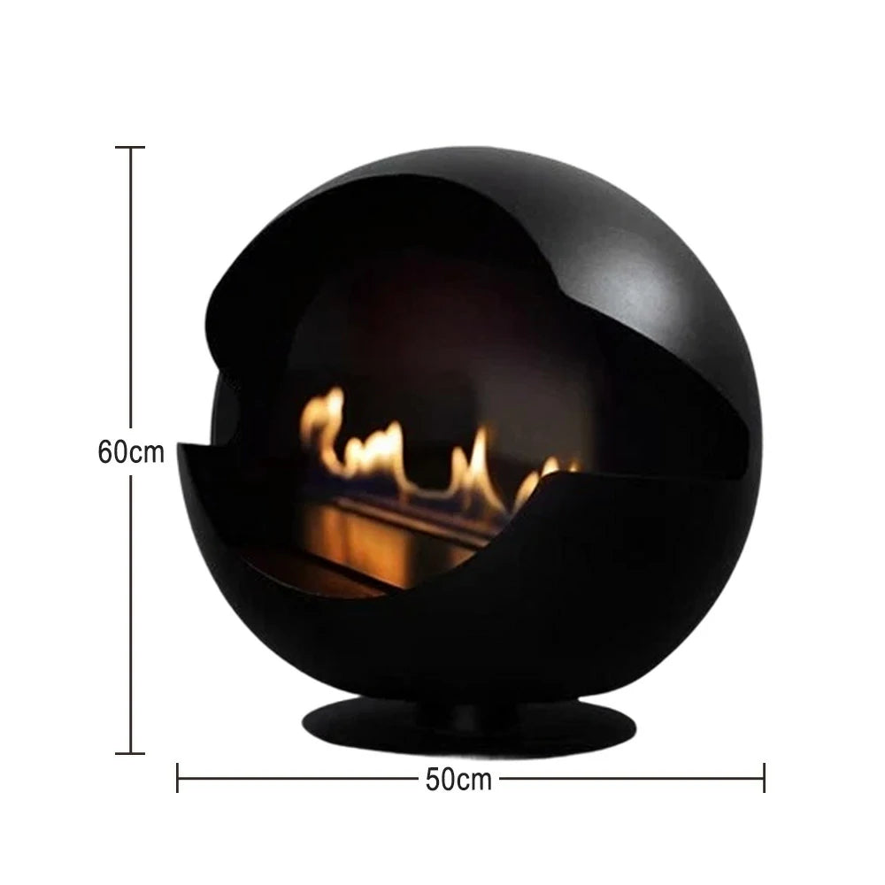 LIVARA Spherical Fireplace – 60cm/80cm Bio-Ethanol Fire Pit, High-Temperature Stainless Steel, 360° Flame View, Eco-Friendly Clean Burning, Modern Design