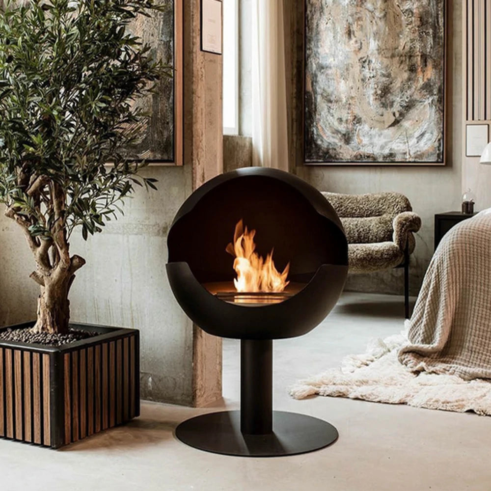 LIVARA Spherical Fireplace – 60cm/80cm Bio-Ethanol Fire Pit, High-Temperature Stainless Steel, 360° Flame View, Eco-Friendly Clean Burning, Modern Design