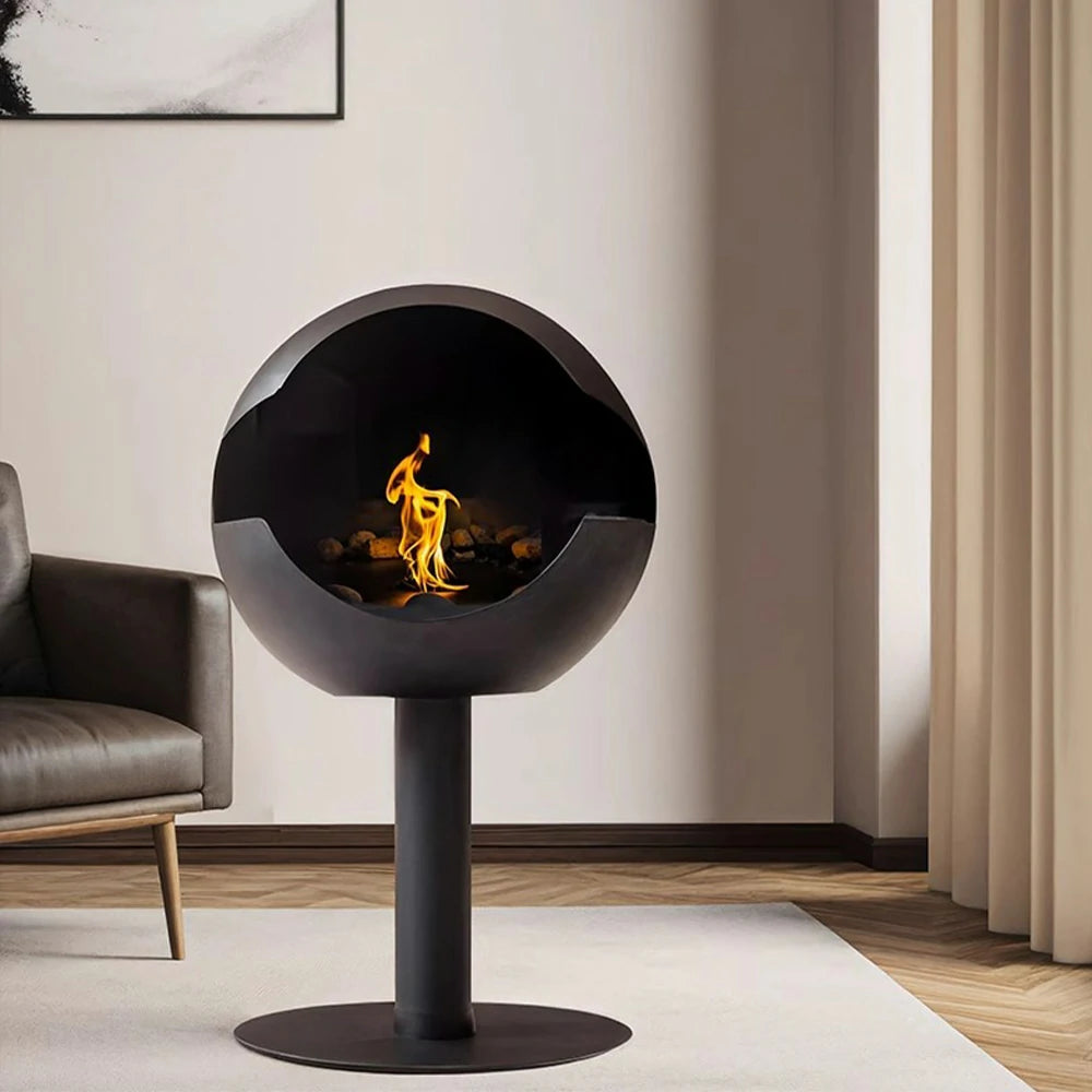 LIVARA Spherical Fireplace – 60cm/80cm Bio-Ethanol Fire Pit, High-Temperature Stainless Steel, 360° Flame View, Eco-Friendly Clean Burning, Modern Design