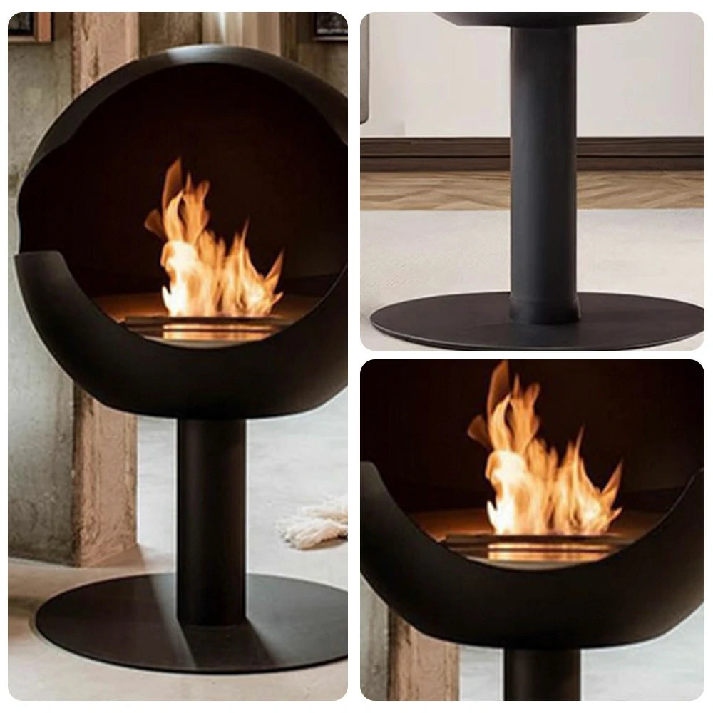 LIVARA Spherical Fireplace – 60cm/80cm Bio-Ethanol Fire Pit, High-Temperature Stainless Steel, 360° Flame View, Eco-Friendly Clean Burning, Modern Design