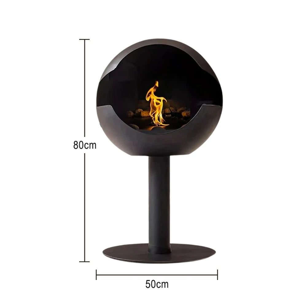 LIVARA Spherical Fireplace – 60cm/80cm Bio-Ethanol Fire Pit, High-Temperature Stainless Steel, 360° Flame View, Eco-Friendly Clean Burning, Modern Design