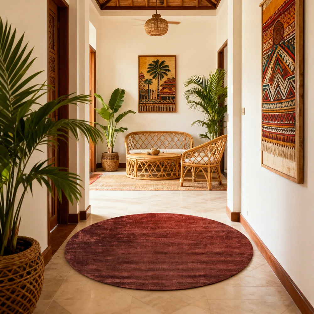 LUXORA 200/250cm Round Floor Rugs Handwoven Soft Rebound Traditional Weave Timeless Design Multi Space Use - Rust Red