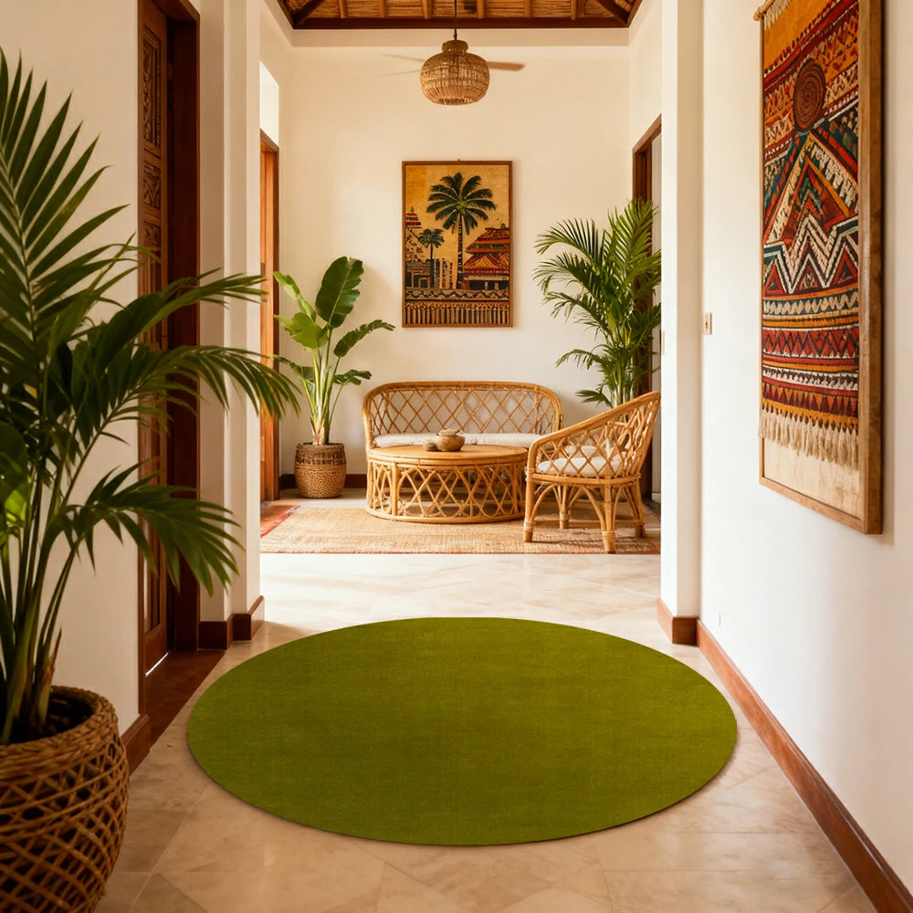 LUXORA 200/250cm Round Floor Rugs Handwoven Soft Rebound Traditional Weave Timeless Design Multi Space Use - Olive Green